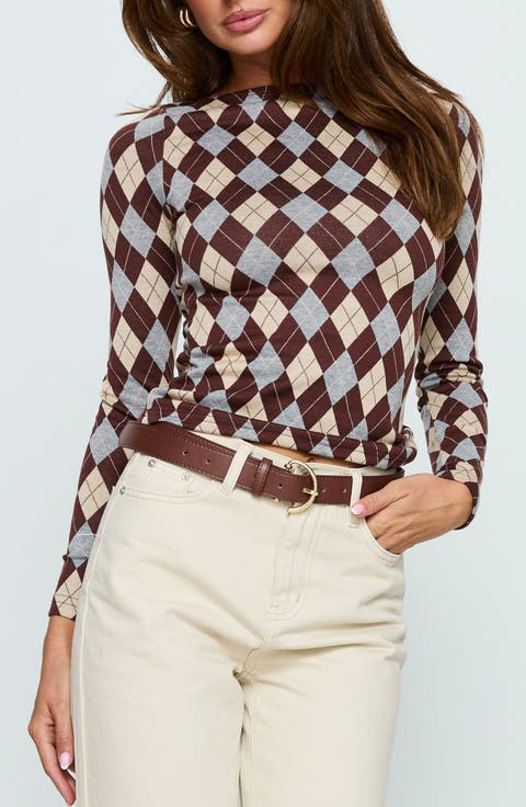 Shonna Long Sleeve Argyle Top