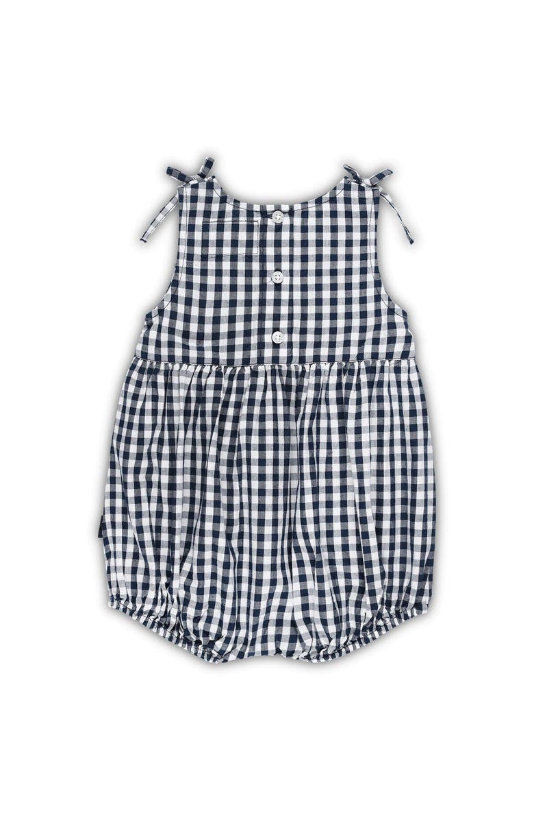 GARB Girls Infant Garb Navy/White Notre Dame Fighting Irish Teagan Gingham Ruffled Romper, Alternate, color, 