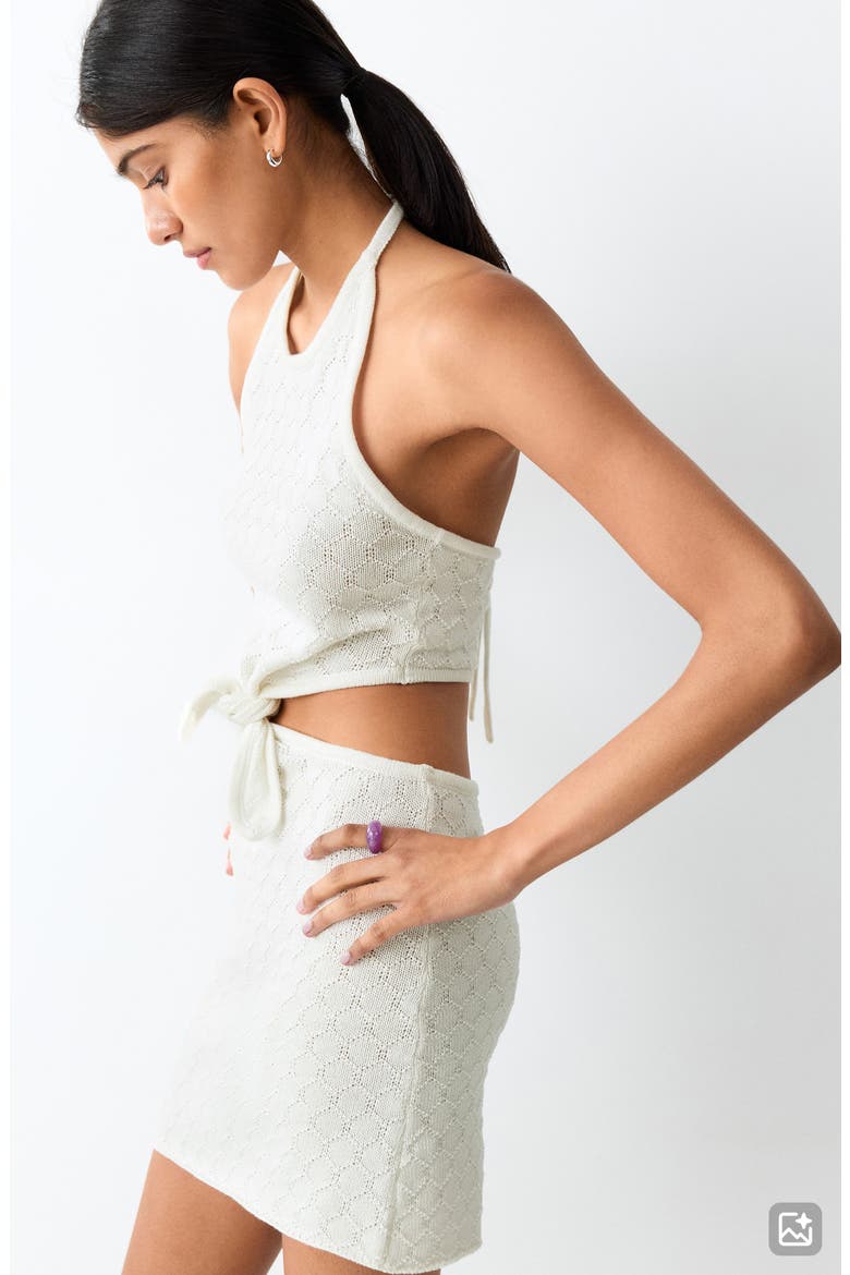 Knit Front Knot Cutout Halter Neck Minidress, Alternate, color, OFF WHITE