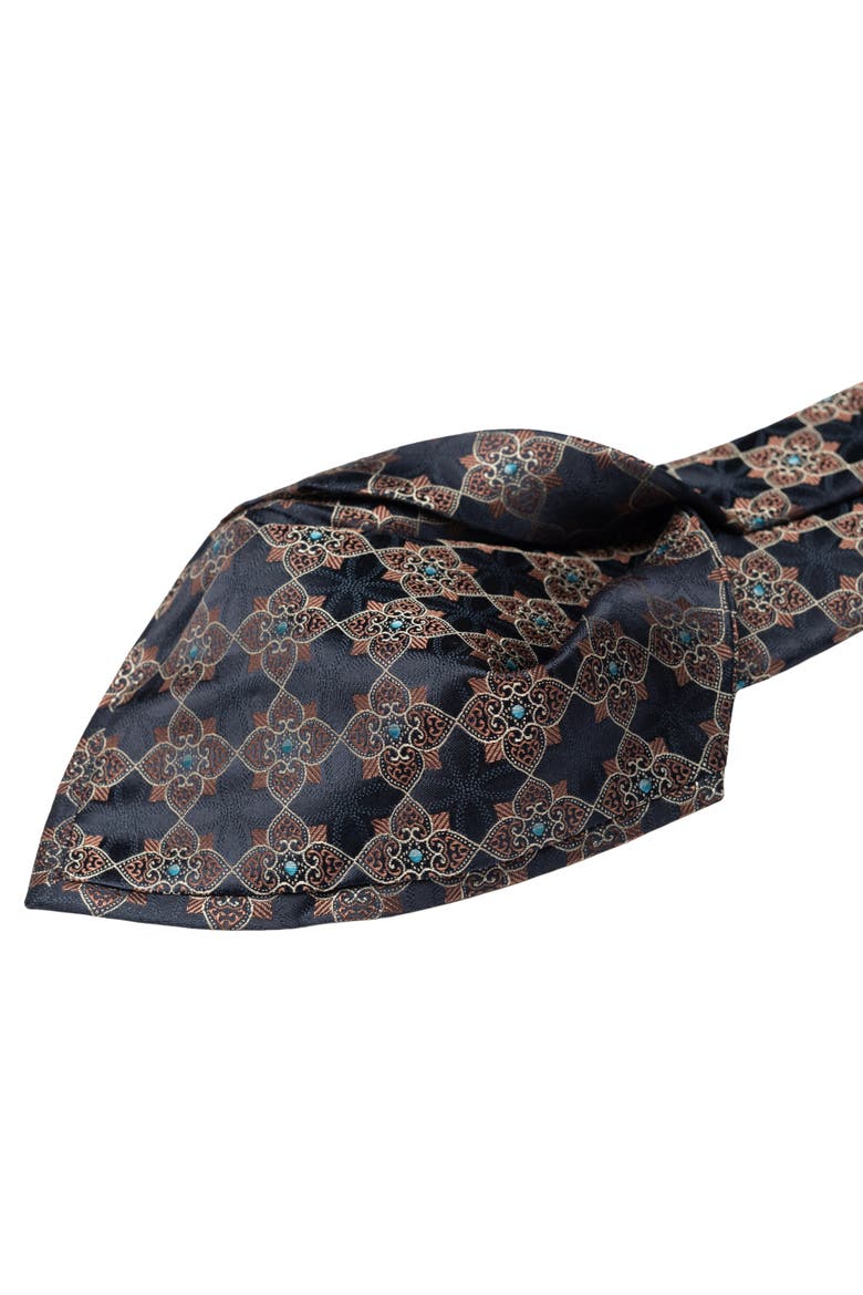 Amalfi - Silk Jacquard Tie for Men, Alternate, color, Navy and Copper Rose