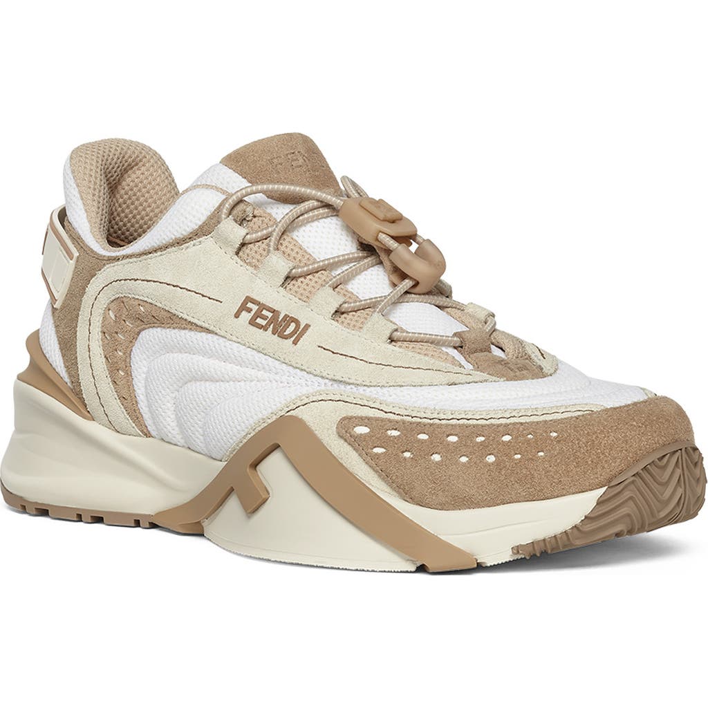 Fendi Flow Colorblock Suede Runner Sneakers In F1r93 White/biscuit