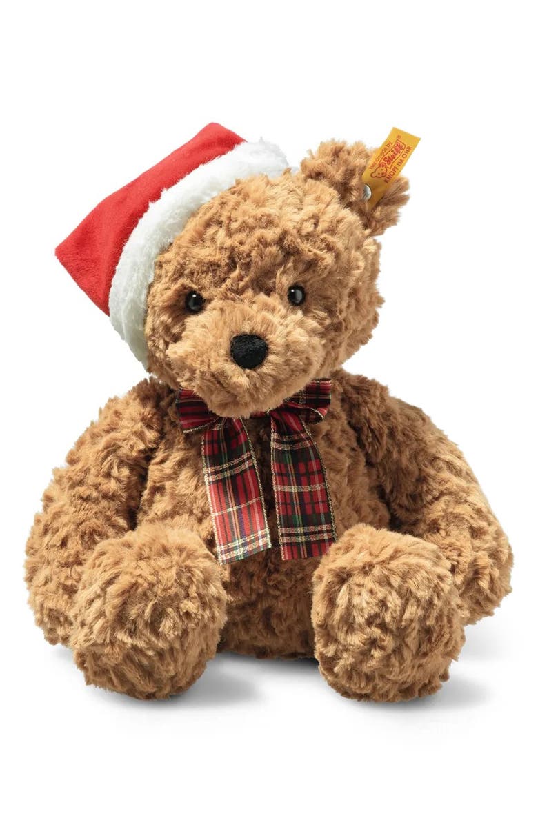 Steiff Jimmy Christmas Teddy Bear with Santa Hat and Bow, Main, color, Brown