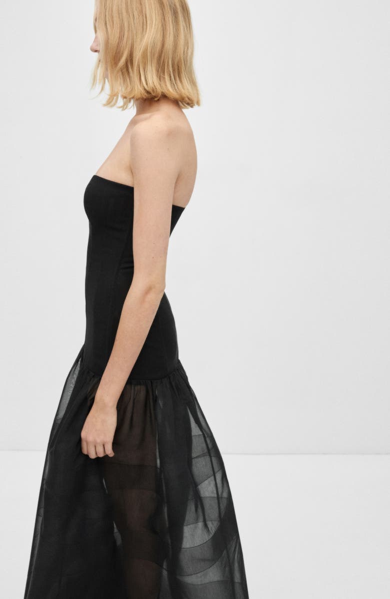 MANGO Strapless Mixed Media Corset Gown, Alternate, color, 