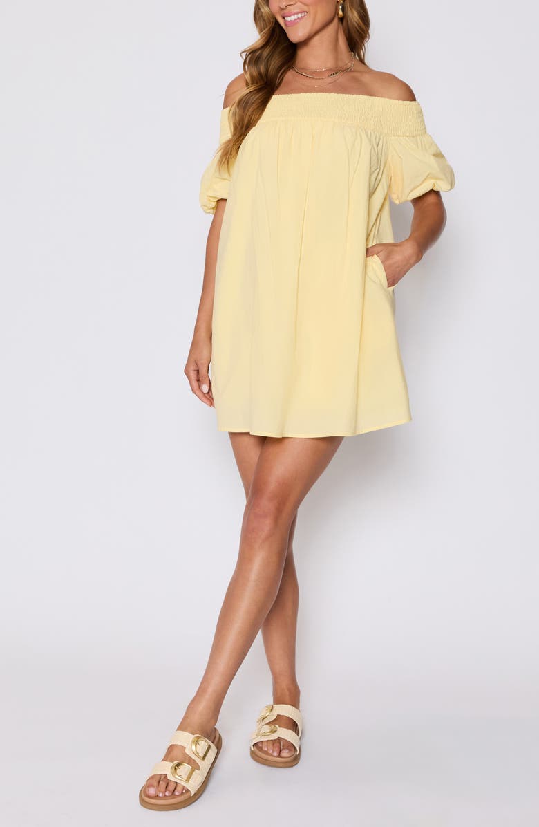 VICI Collection Lydia Smocked Off the Shoulder Cotton Minidress, Alternate, color, Yellow