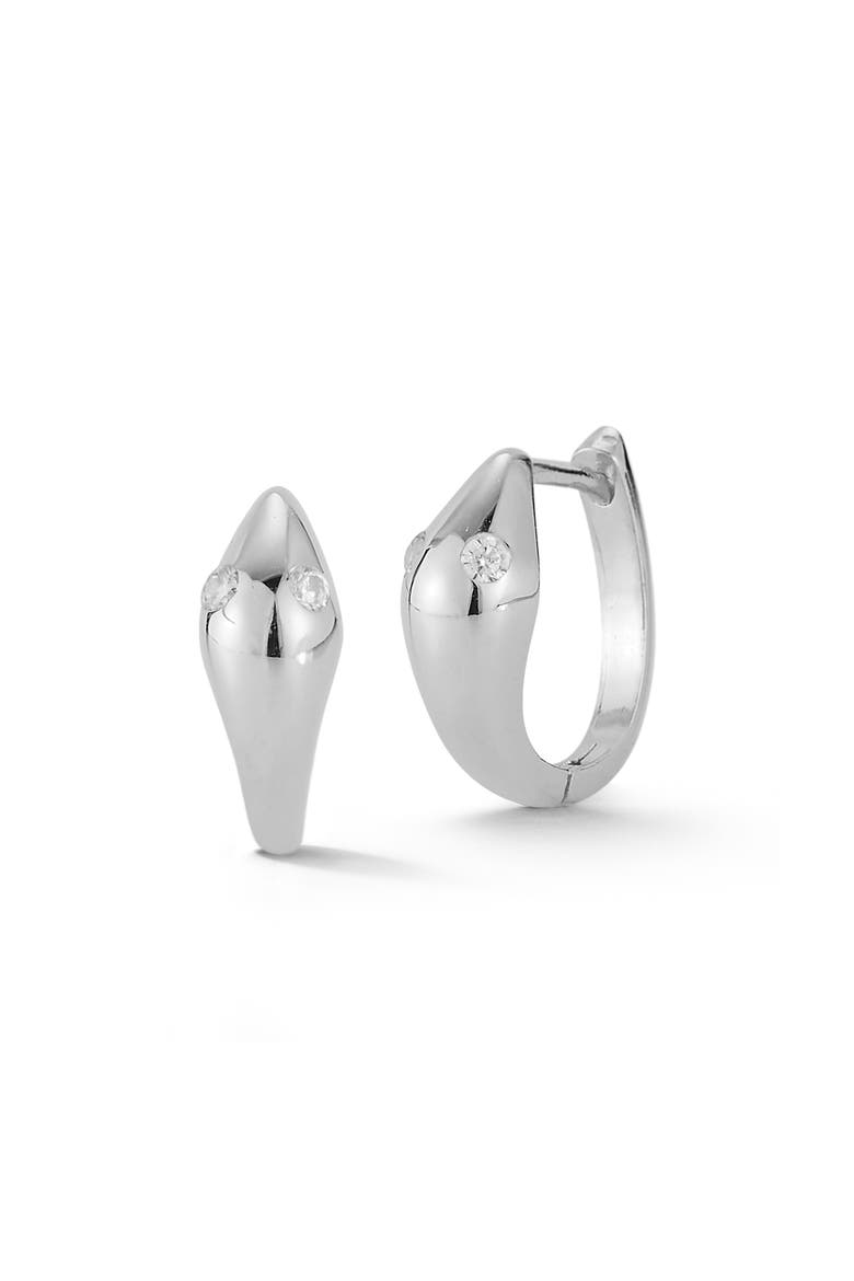 Cubic Zirconia Snake Huggie Hoop Earrings, Main, color, SILVER