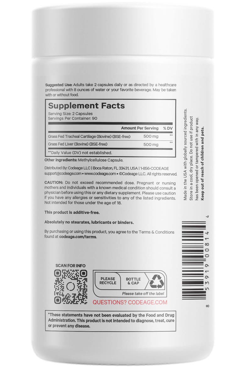 Grass-Fed Beef Cartilage + Liver Glandular Supplement, Alternate, color, White