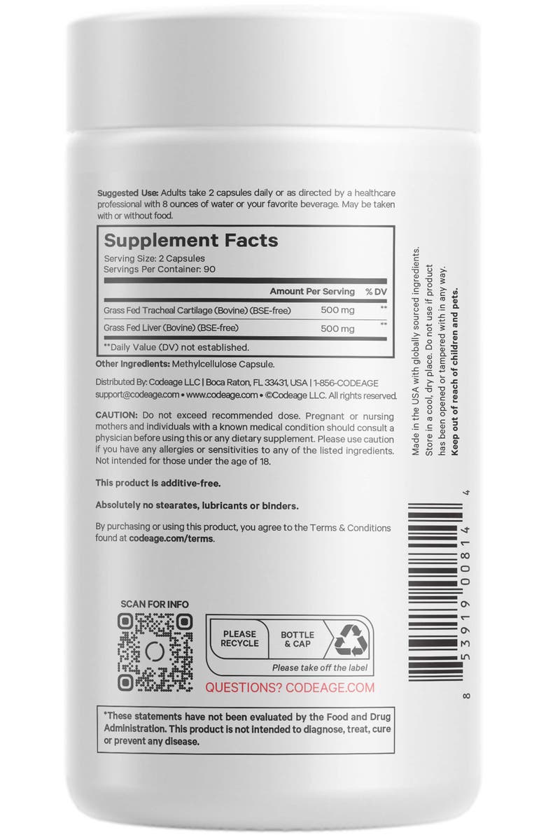 Codeage Grass-Fed Beef Cartilage + Liver Glandular Supplement, Alternate, color, White