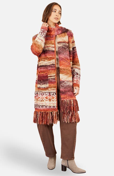 Fringed Draped Maxi Scarf Cardigan