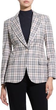 Theory Lynnia Plaid Wool Blazer