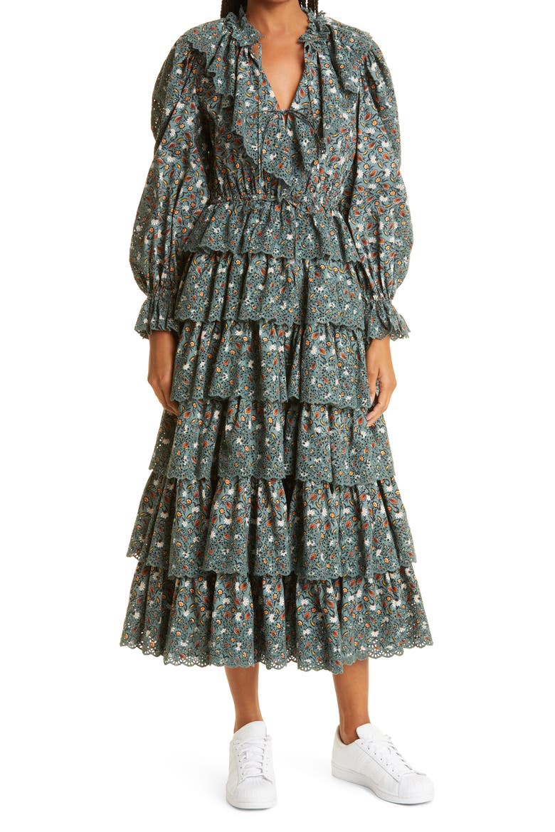 Odile Ruffle Maxi Dress, Alternate, color, DRAGONFLY