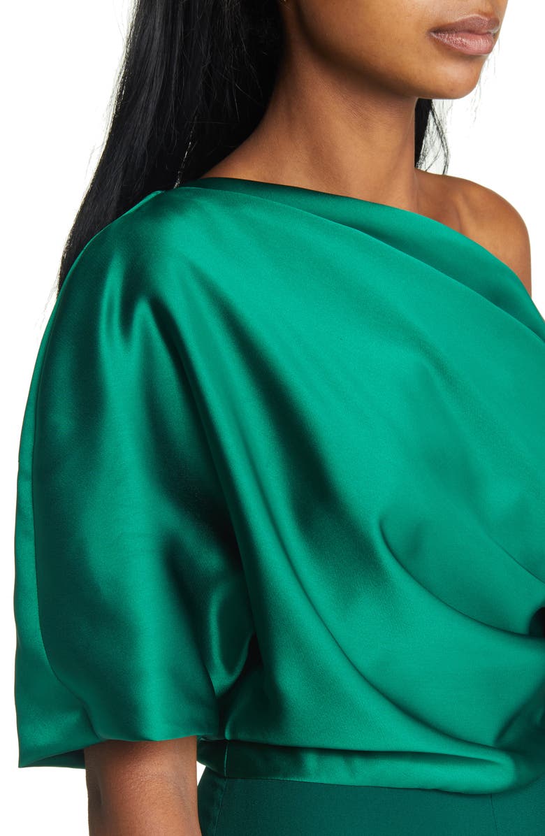 Amsale One-Shoulder Wide Leg Jumpsuit, Alternate, color,