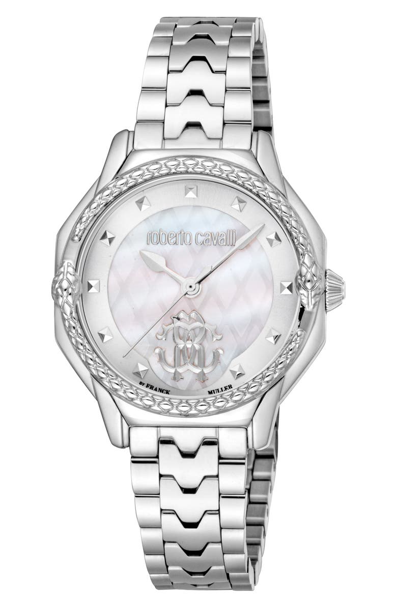 Roberto Cavalli by Franck Muller Mother-of-Pearl Bracelet Watch, 32mm, Main, color, Silver
