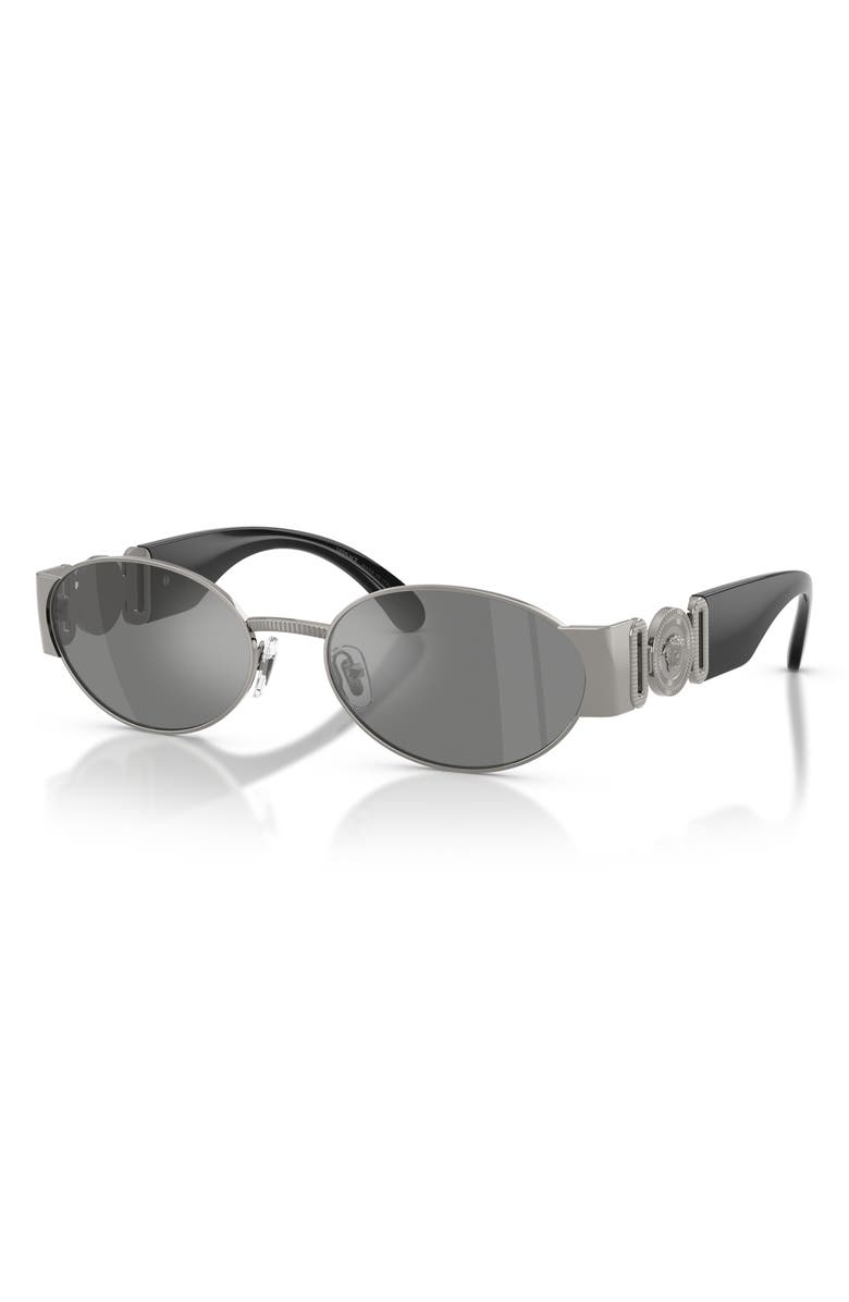Versace 56mm Oval Sunglasses, Alternate, color, Gunmetal / Grey Mirror Silver