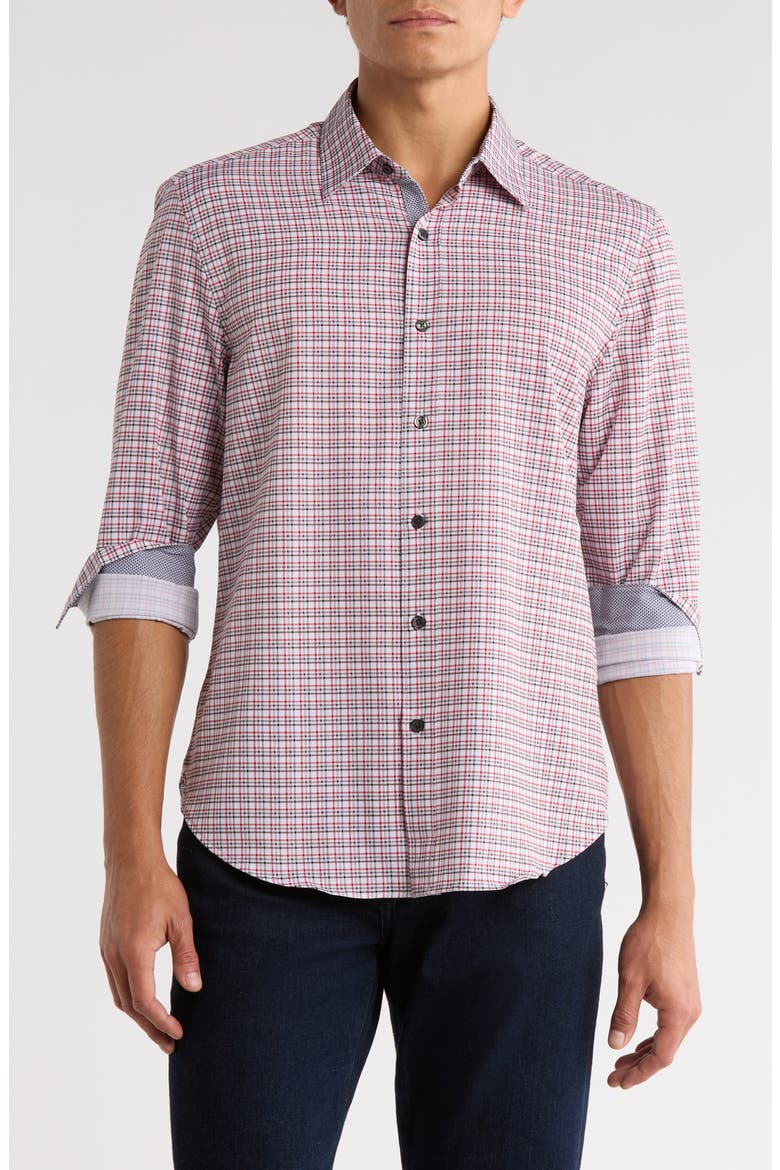 Slim Fit Plaid Stretch Button-Up Shirt, Main, color, WHITE/ BALCK