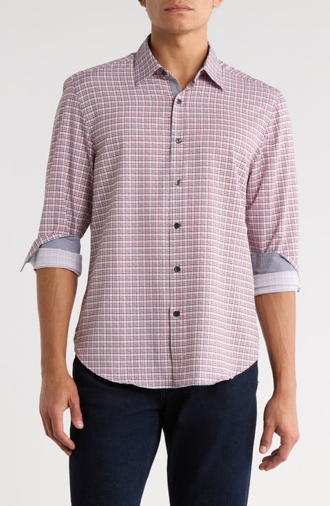 Slim Fit Plaid Stretch Button-Up Shirt