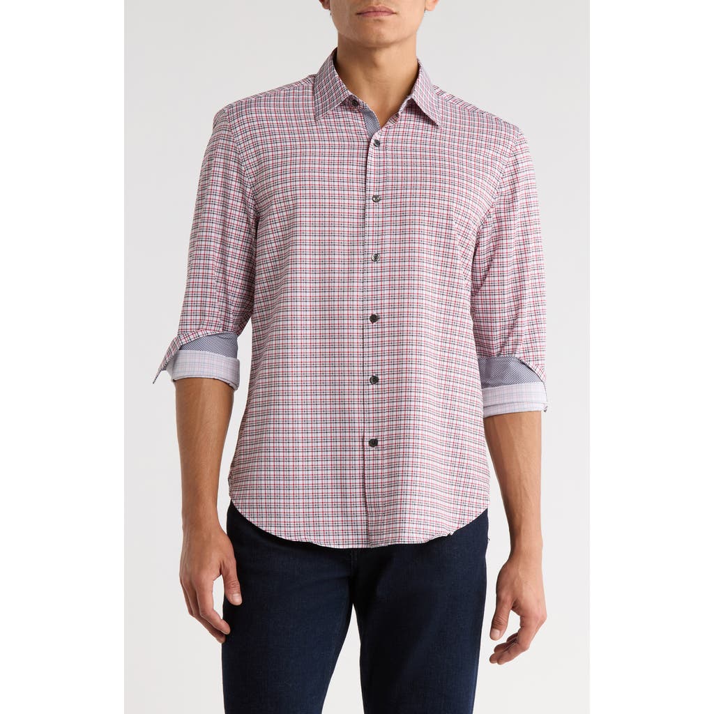 Construct Slim Fit Plaid Stretch Button-up Shirt In Pink