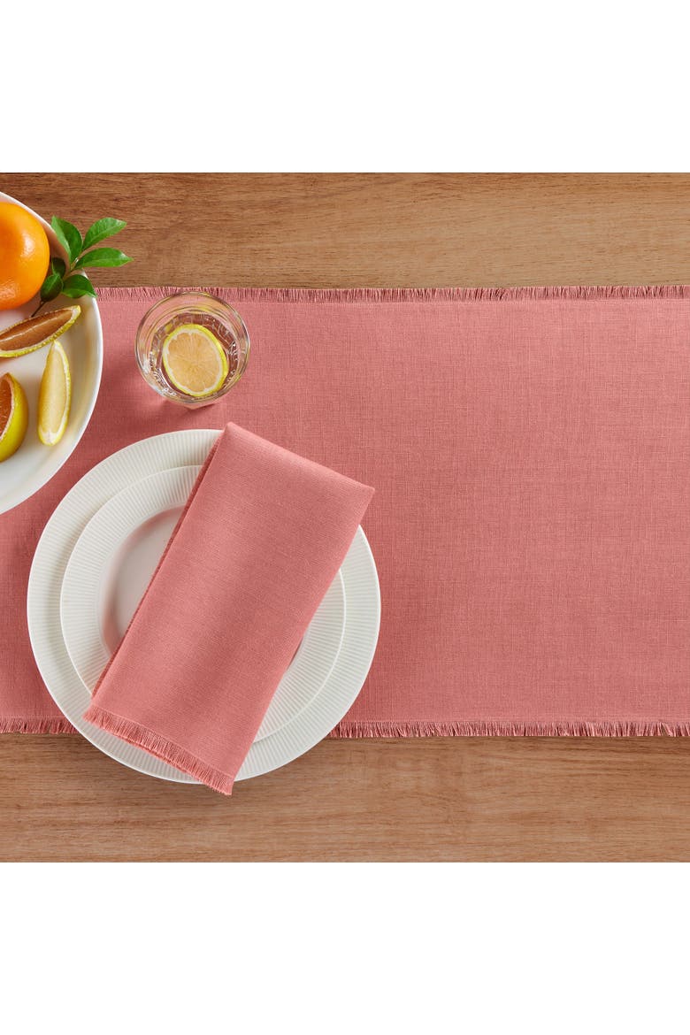 Linen Table Runner - Fringe, Alternate, color, Dusty Rose