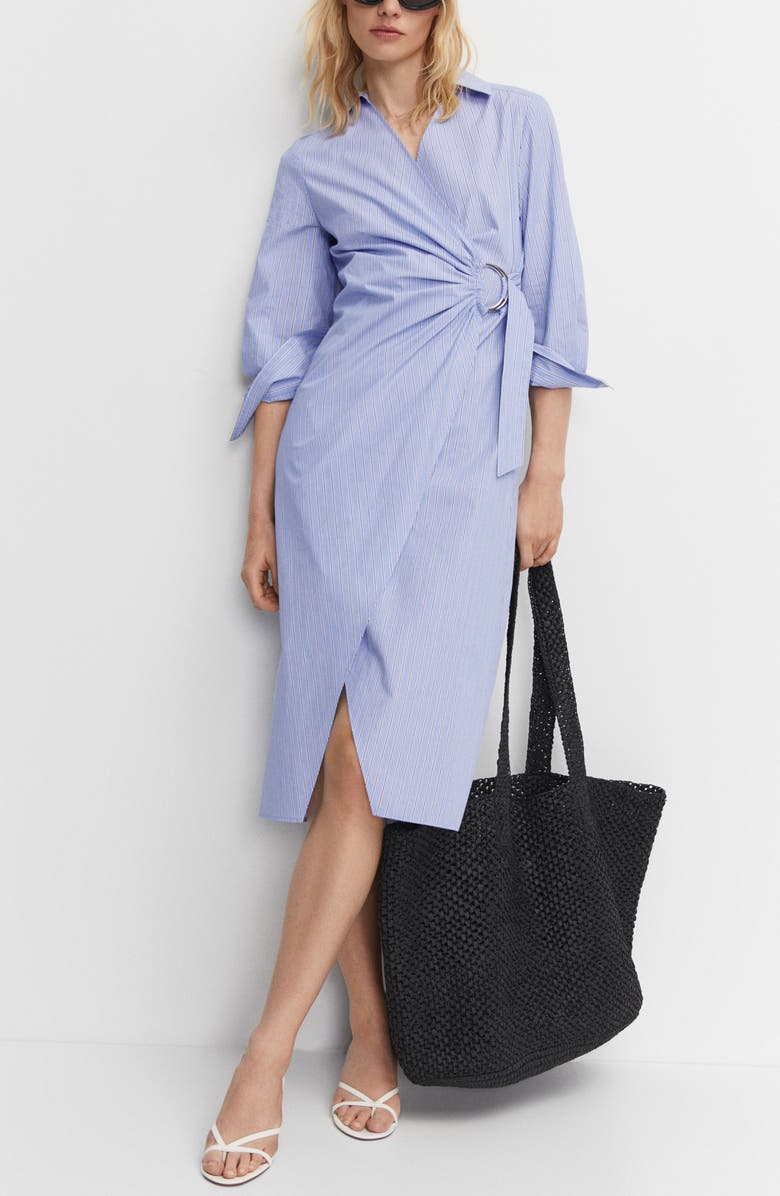 MANGO Stripe Long Sleeve Cotton Wrap Shirtdress, Alternate, color, 