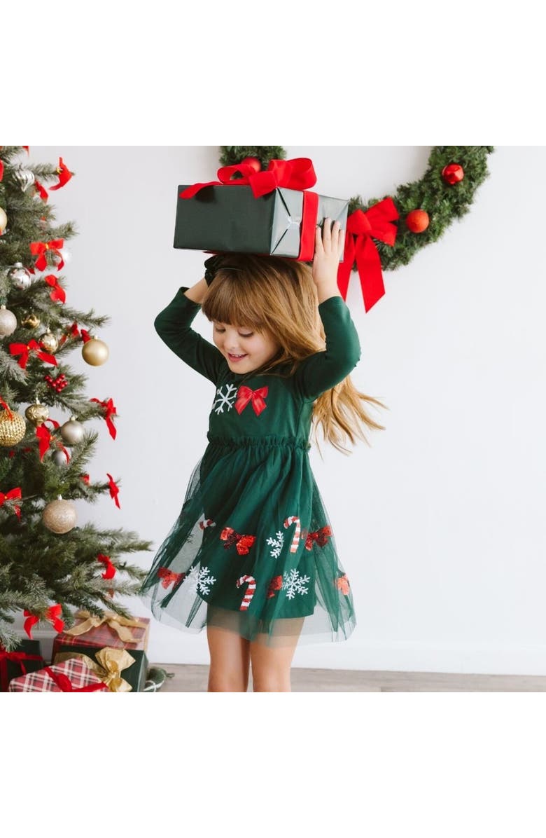 Sweet Wink Emerald Candy Cane Sequin Christmas Long Sleeve Tutu Dress, Alternate, color, Emerald Green