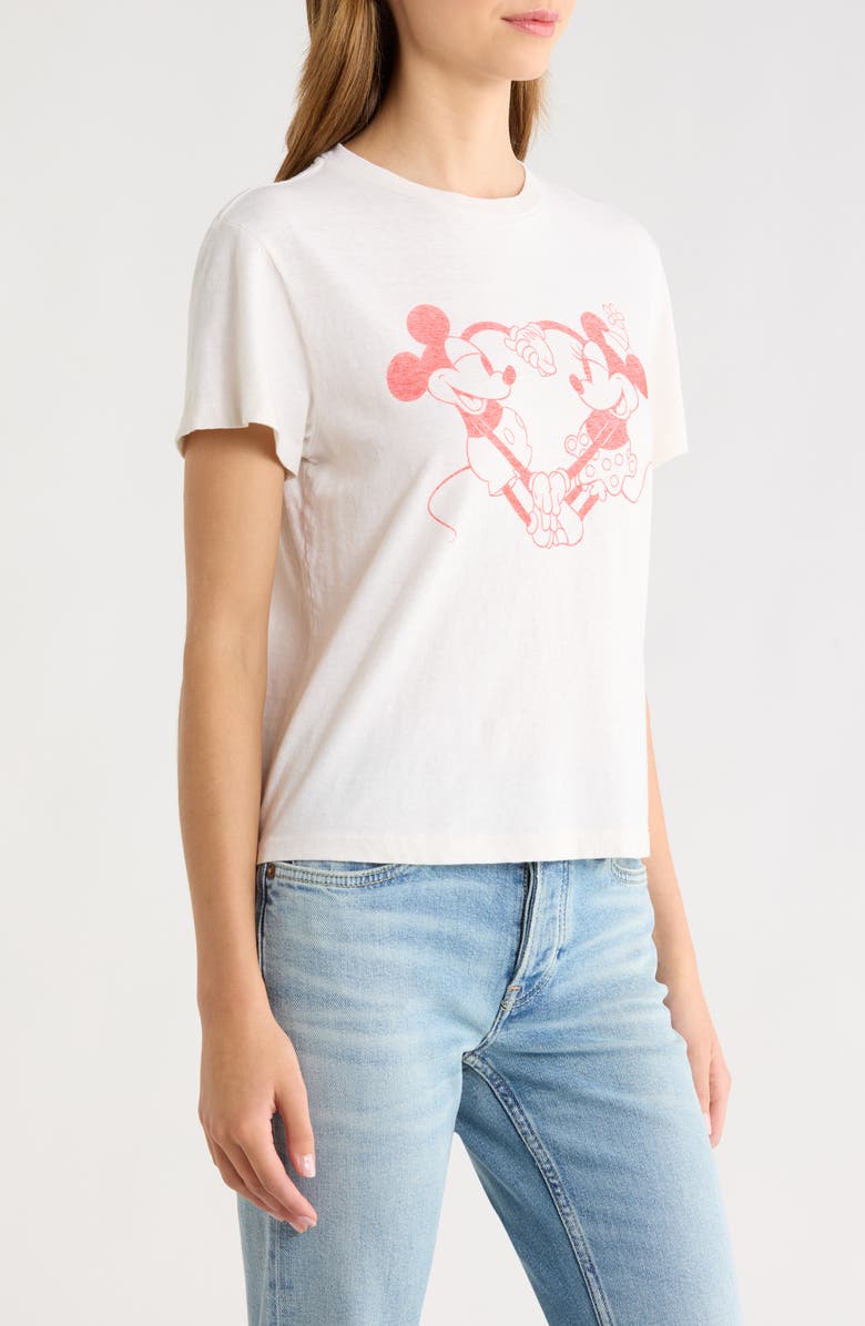 Re/Done Classic Disney Mickey & Minnie Heart Hands Graphic T-Shirt, Alternate, color, Vintage White