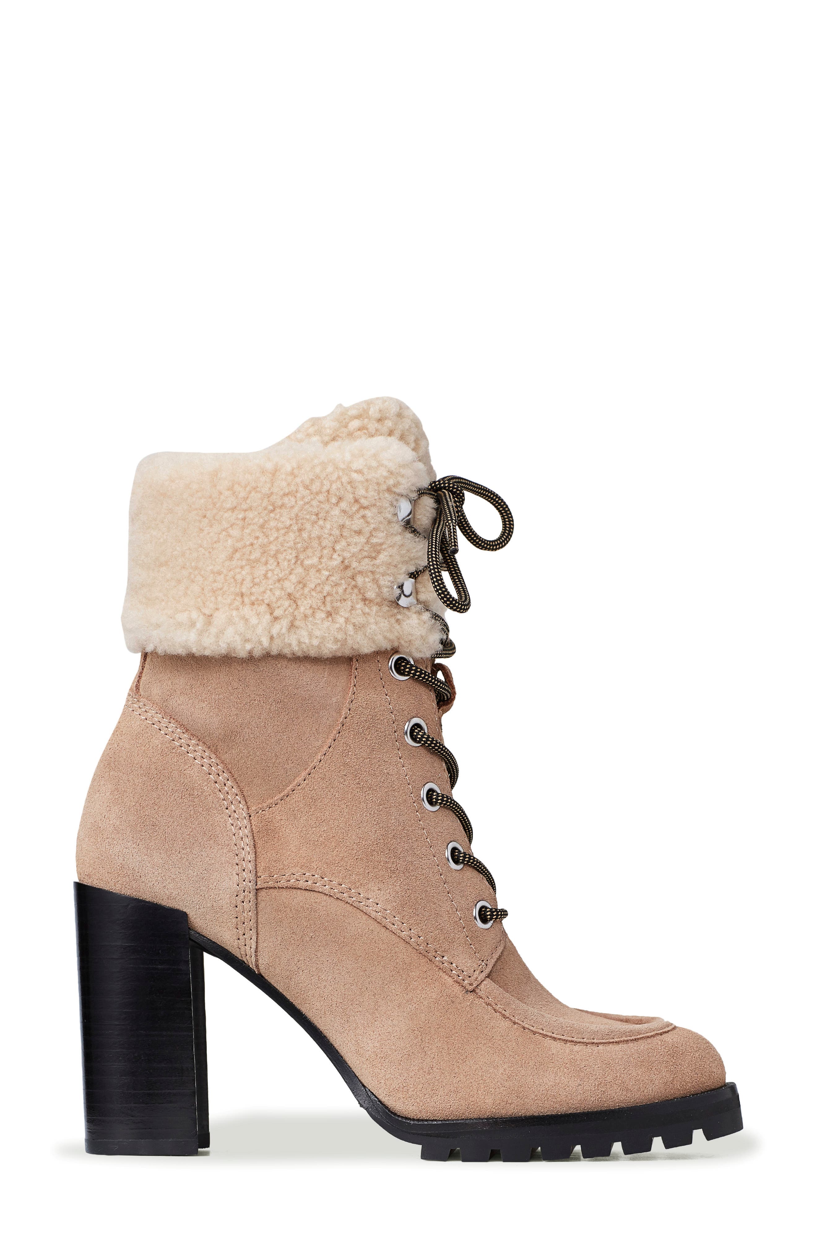 Nina Genuine Shearling Bootie, Alternate, color, TAUPE