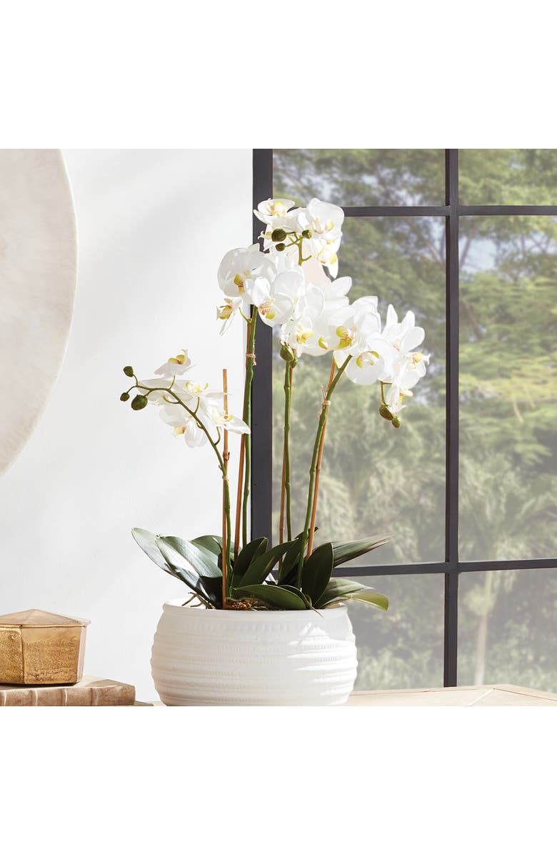 Napa Home & Garden Phalaenopsis Orchid Faux (Fake) Bowl Drop-In 25", Alternate, color, White