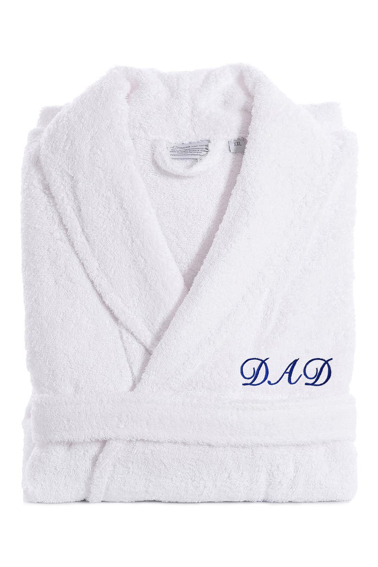 Embroidered 'Dad' White Terry Bathrobe, Alternate, color, WHITE