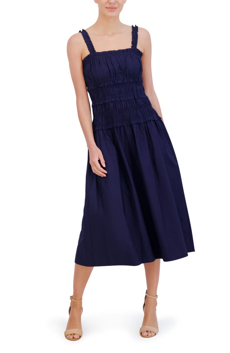 Eliza J Cotton Midi Sundress, Alternate, color, Navy