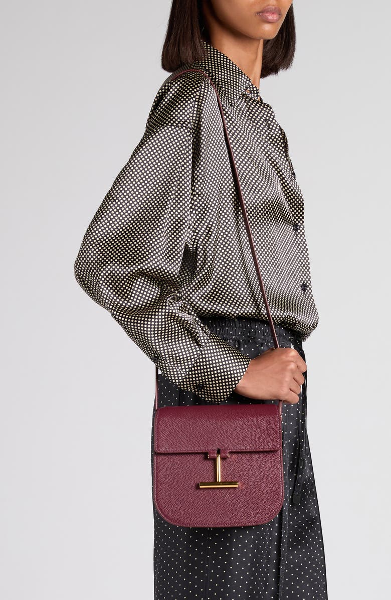 TOM FORD Mini Tara Grained Leather Crossbody Bag, Alternate, color, 1R025 Red Plum