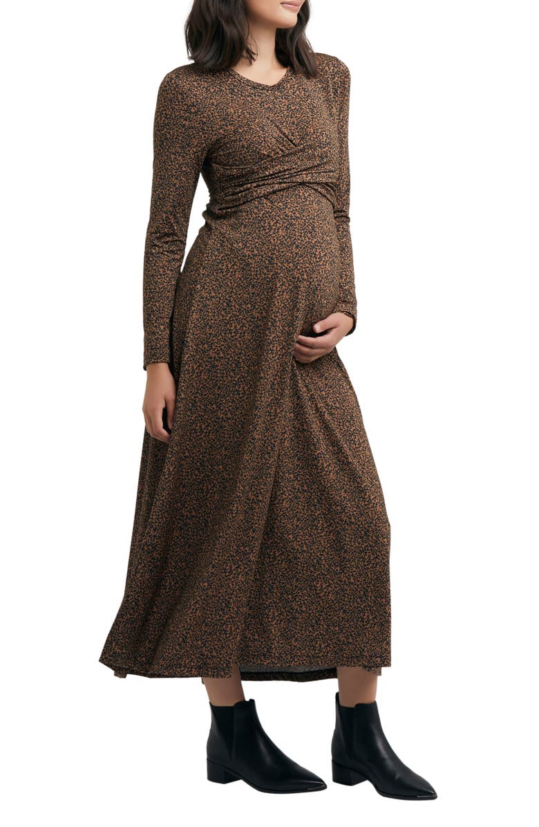 Ripe Maternity Shae Animal Print Cross Front Long Sleeve Maternity Dress, Alternate, color, 