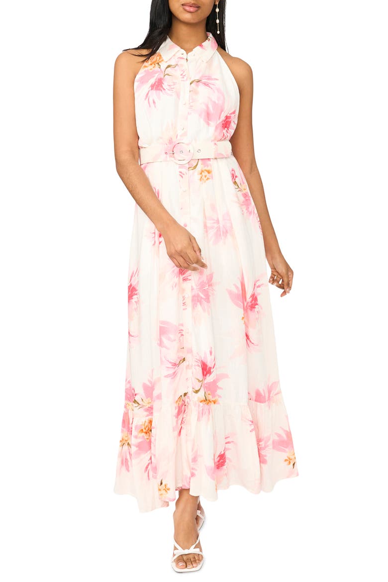 Print Belted Sleeveless Maxi Dress, Main, color, TEABERRY