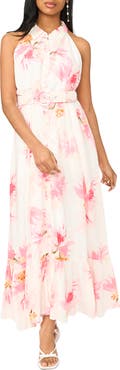 CeCe Print Belted Sleeveless Maxi Dress