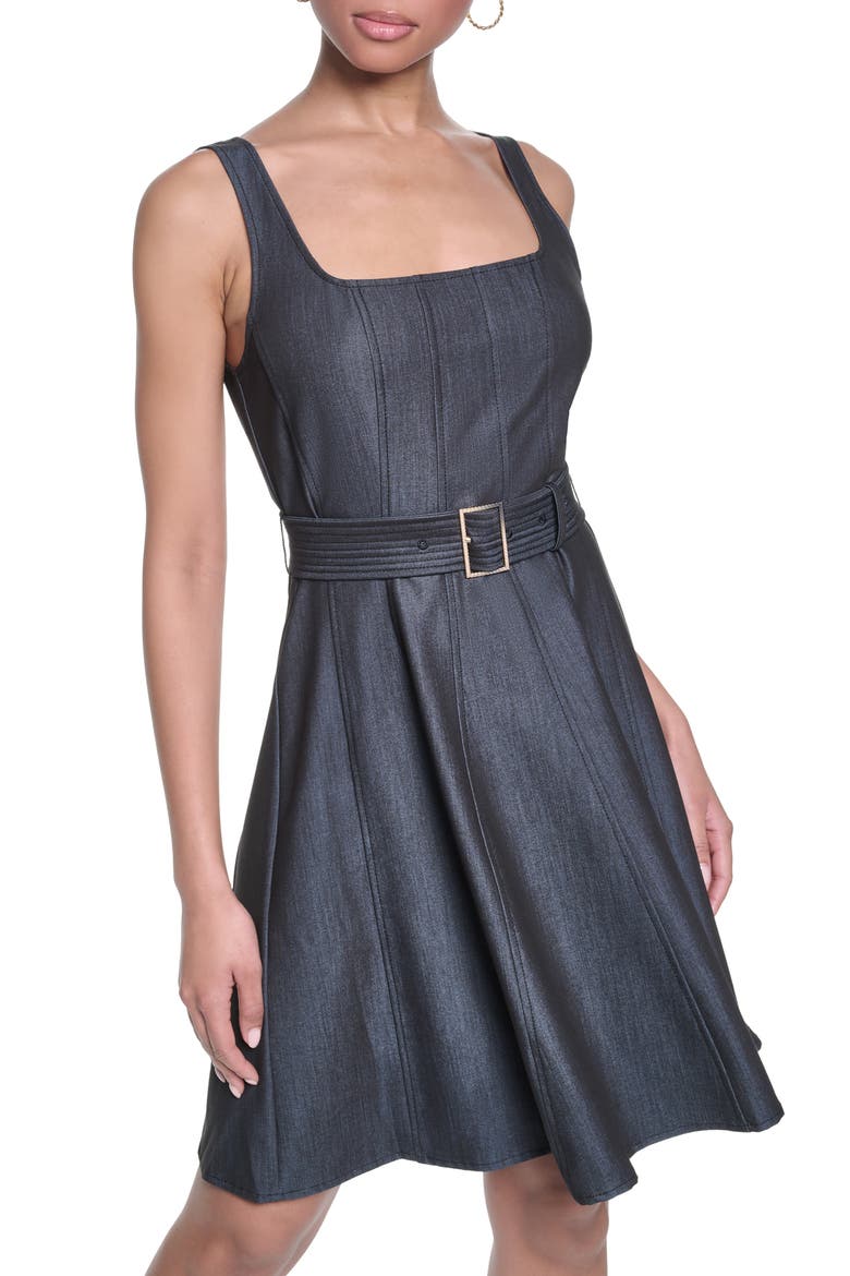 Belted Denim Fit & Flare Dress, Alternate, color, INDIGO