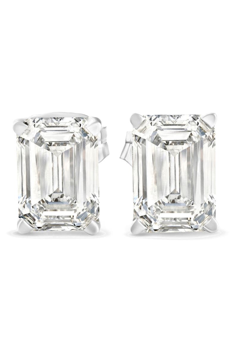 2Ct TW Emerald Cut Diamond Studs 14k Gold Earrings Lab Grown, Main, color, 14k White Gold