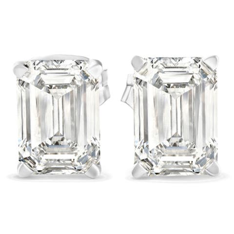 2Ct TW Emerald Cut Diamond Studs 14k Gold Earrings Lab Grown
