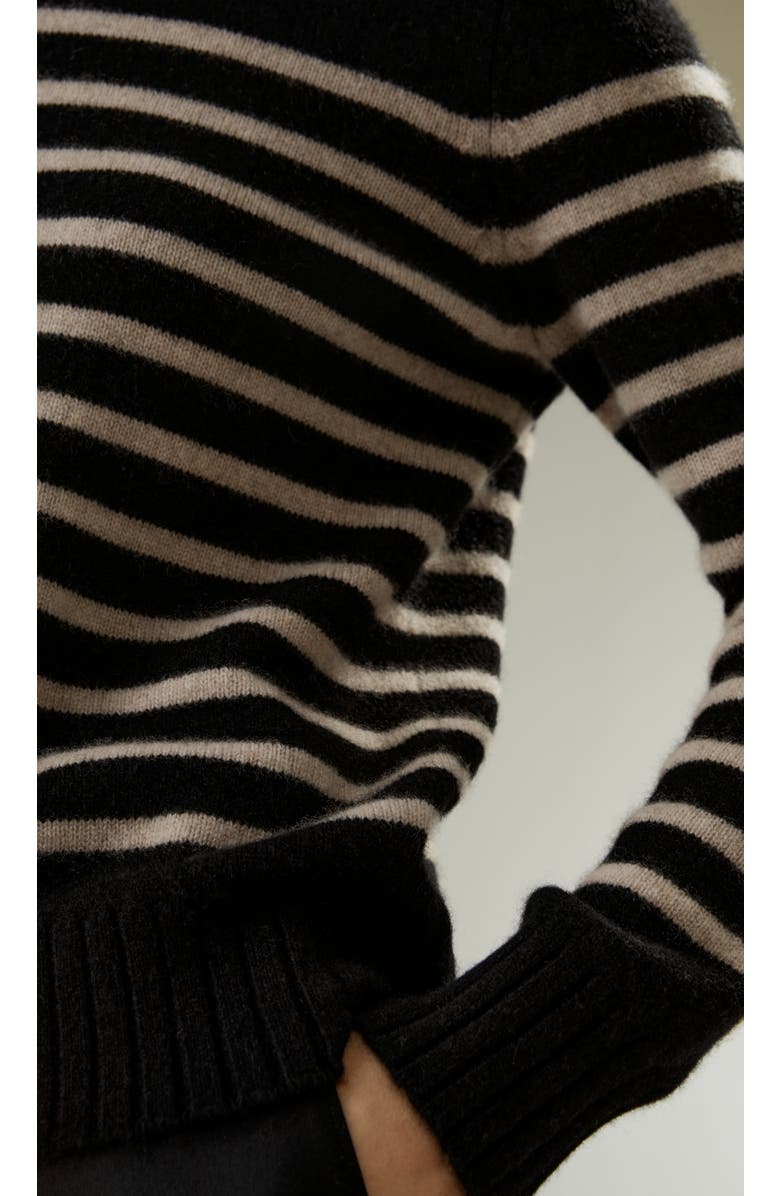 Lilysilk Striped Round Collar Cashmere Sweater, Alternate, color, Black
