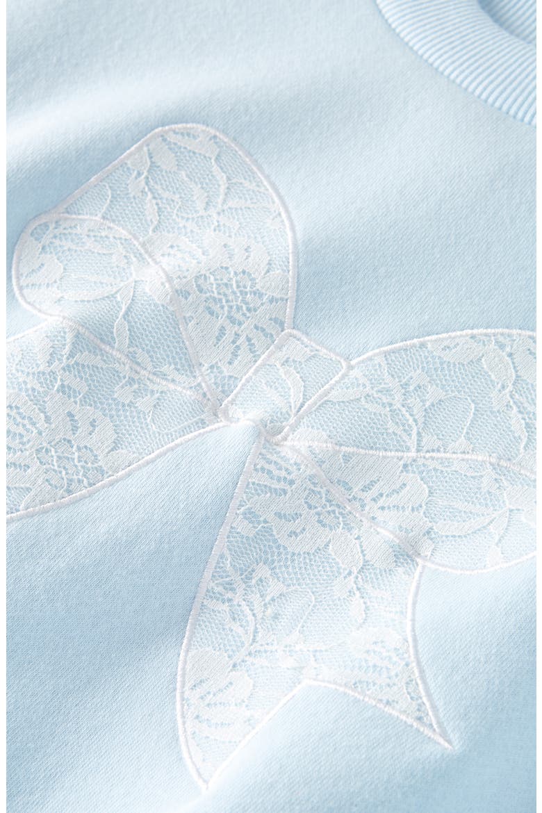 Kids' Pretty Lace Appliqué Sweatshirt, Alternate, color, BLUE DIAMOND LACE BOW