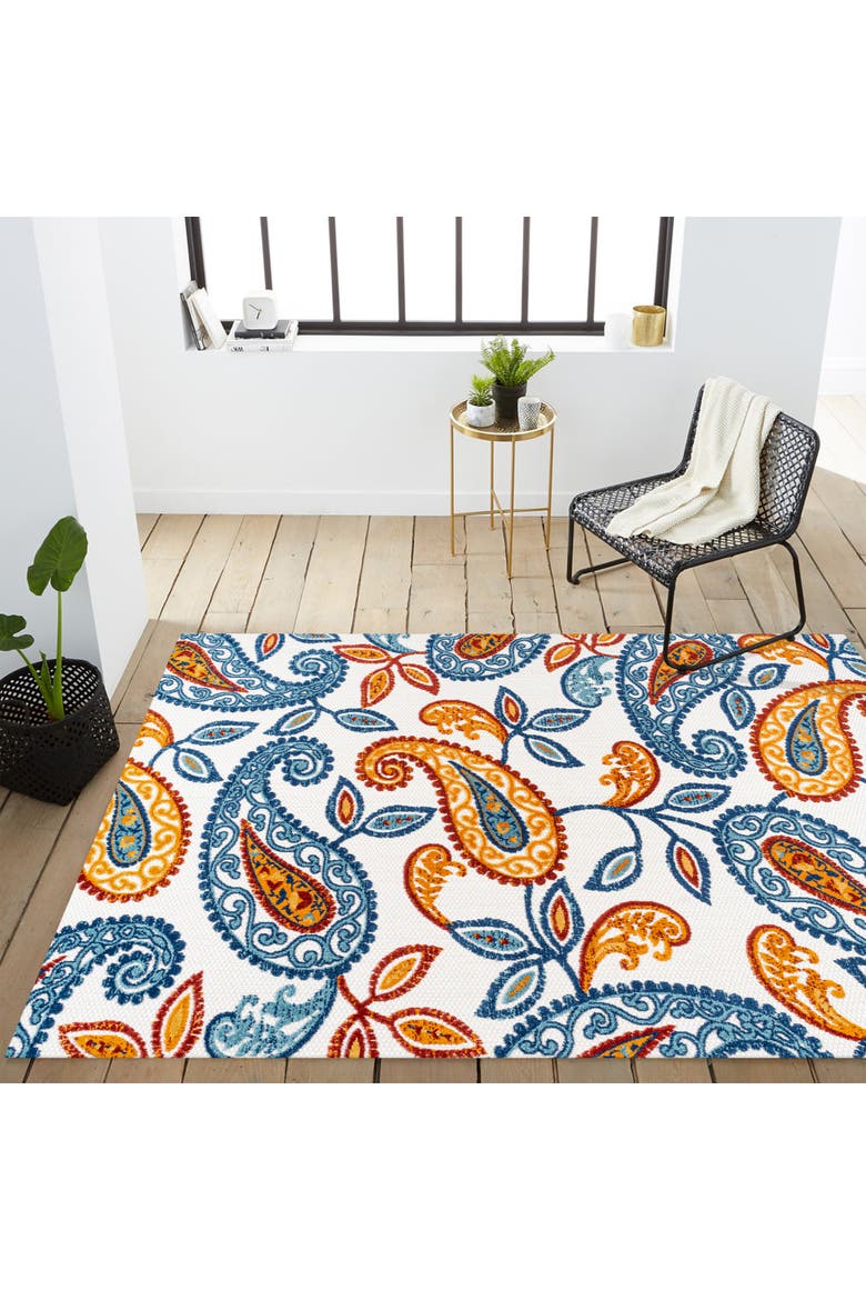 Julien Paisley High-Low Light Indoor/Outdoor Area Rug, Alternate, color, Orange/Blue