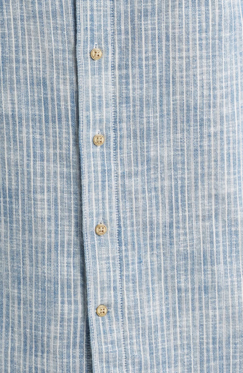 johnnie-O Ennis Hangin' Out Stripe Short Sleeve Stretch Cotton Button-Up Shirt, Alternate, color, Indigo