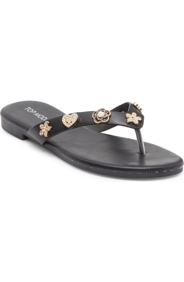 TOP MODA Bessie Embellished Flip Flop, Main, color, Black Pu