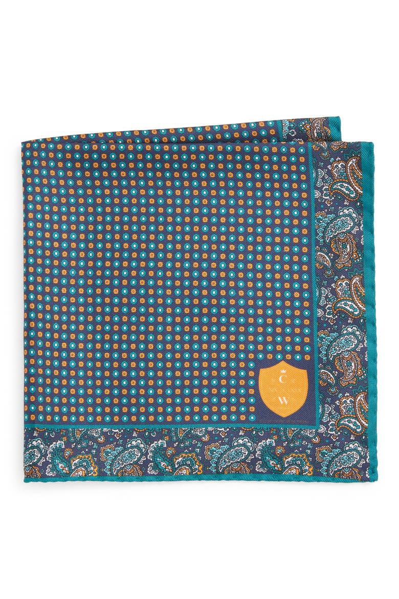 Paisley Silk Pocket Square, Main, color, TURQUOISE