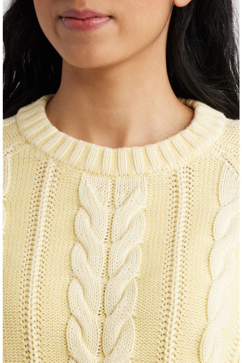 Cable Stitch Cotton Sweater, Alternate, color, BUTTER YELLOW