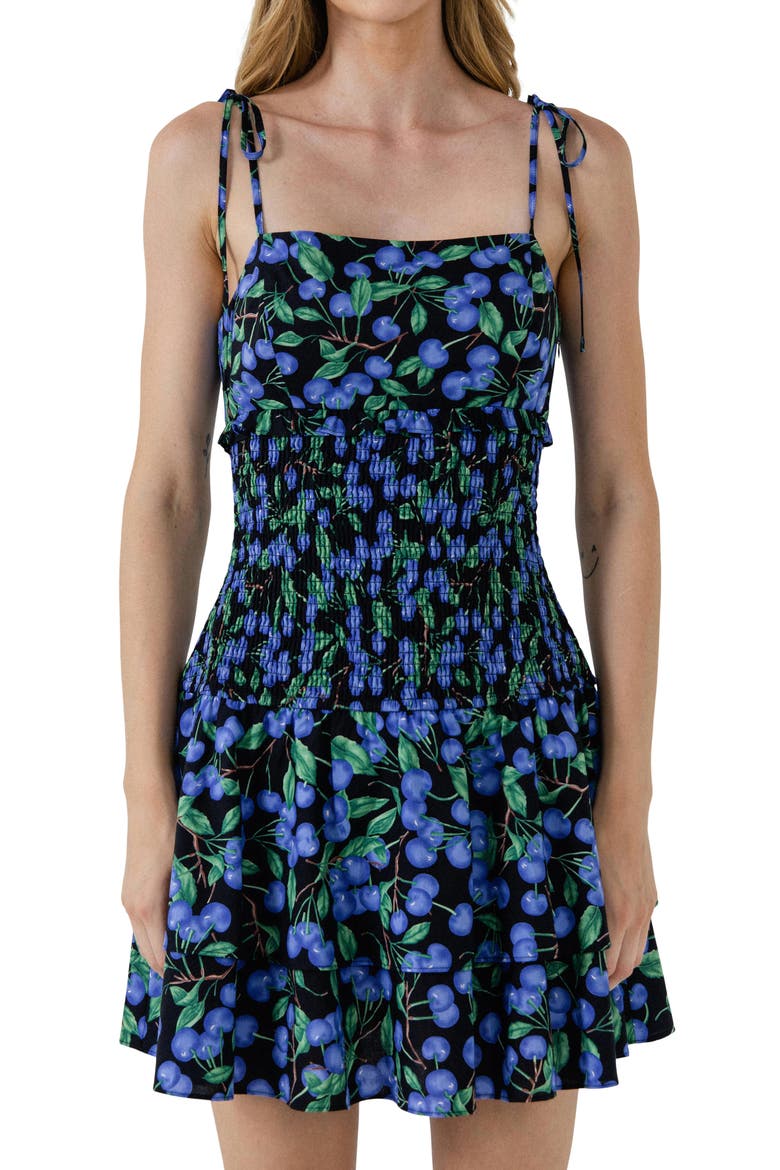 Smocked Blueberry Minidress, Alternate, color, BLACK