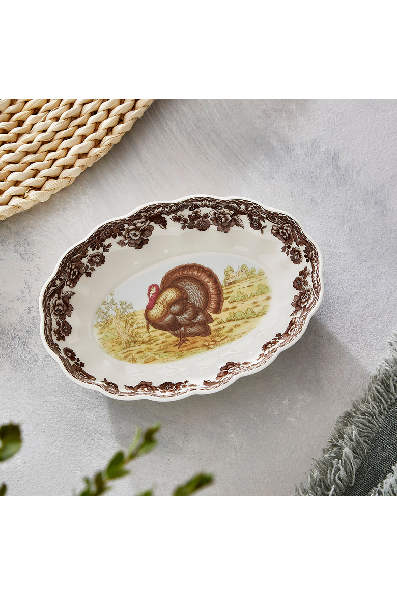 Woodland Turkey 6" Oval Fluted Dish, Alternate, color, Brown