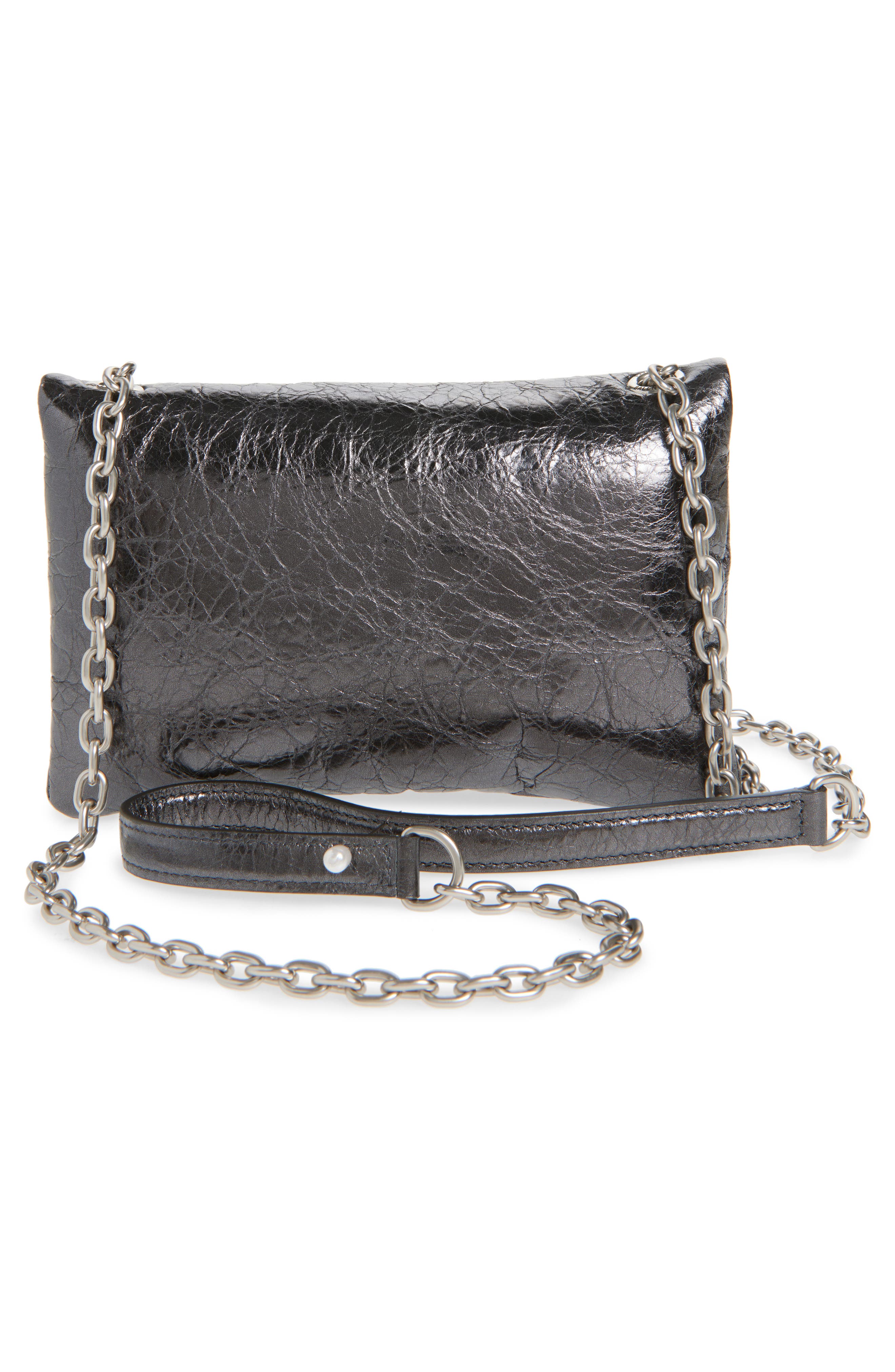Balenciaga Mini Monaco Crinkle Metallic Leather Crossbody Bag, Alternate, color, 