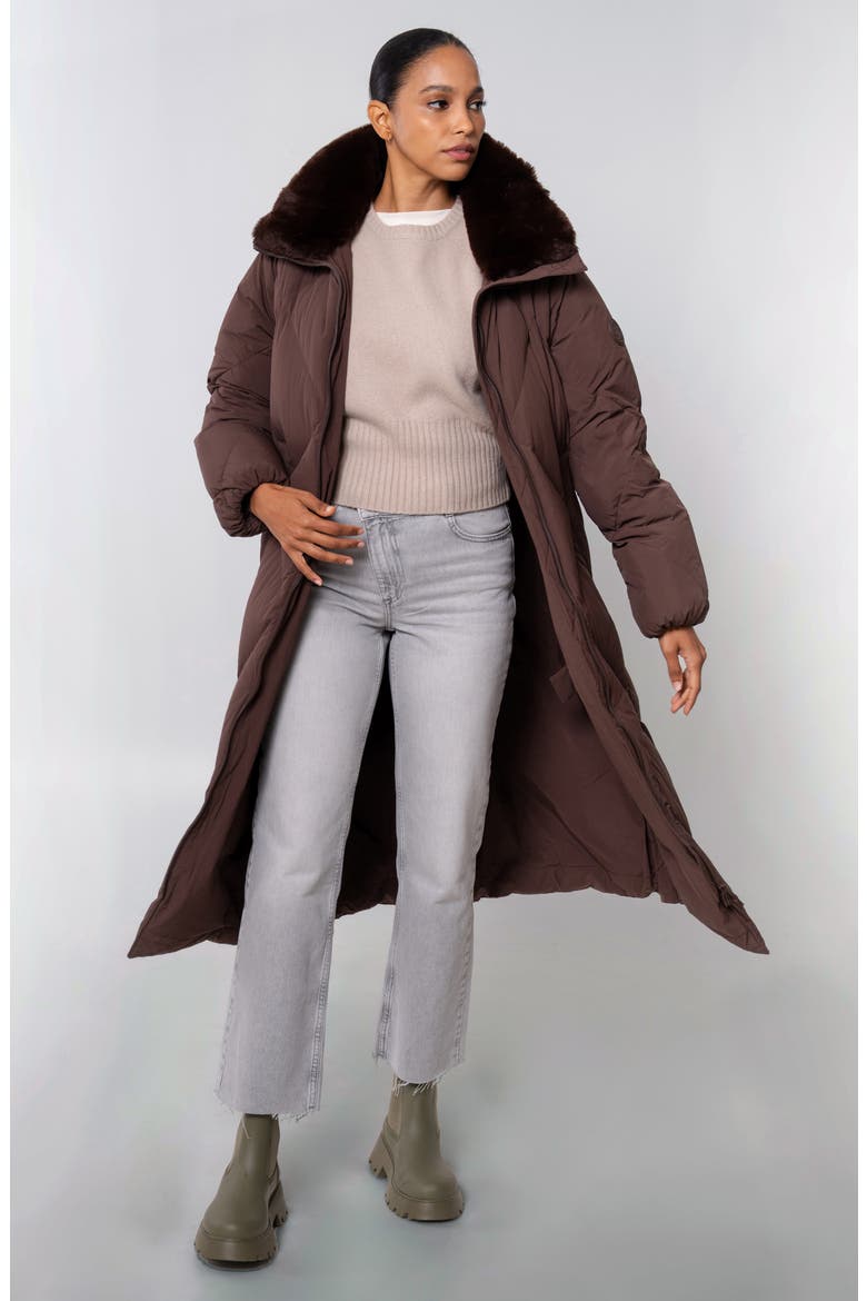 Dida Faux Fur Trim Water Repellent Down Puffer Coat, Alternate, color, DARK COFFEE