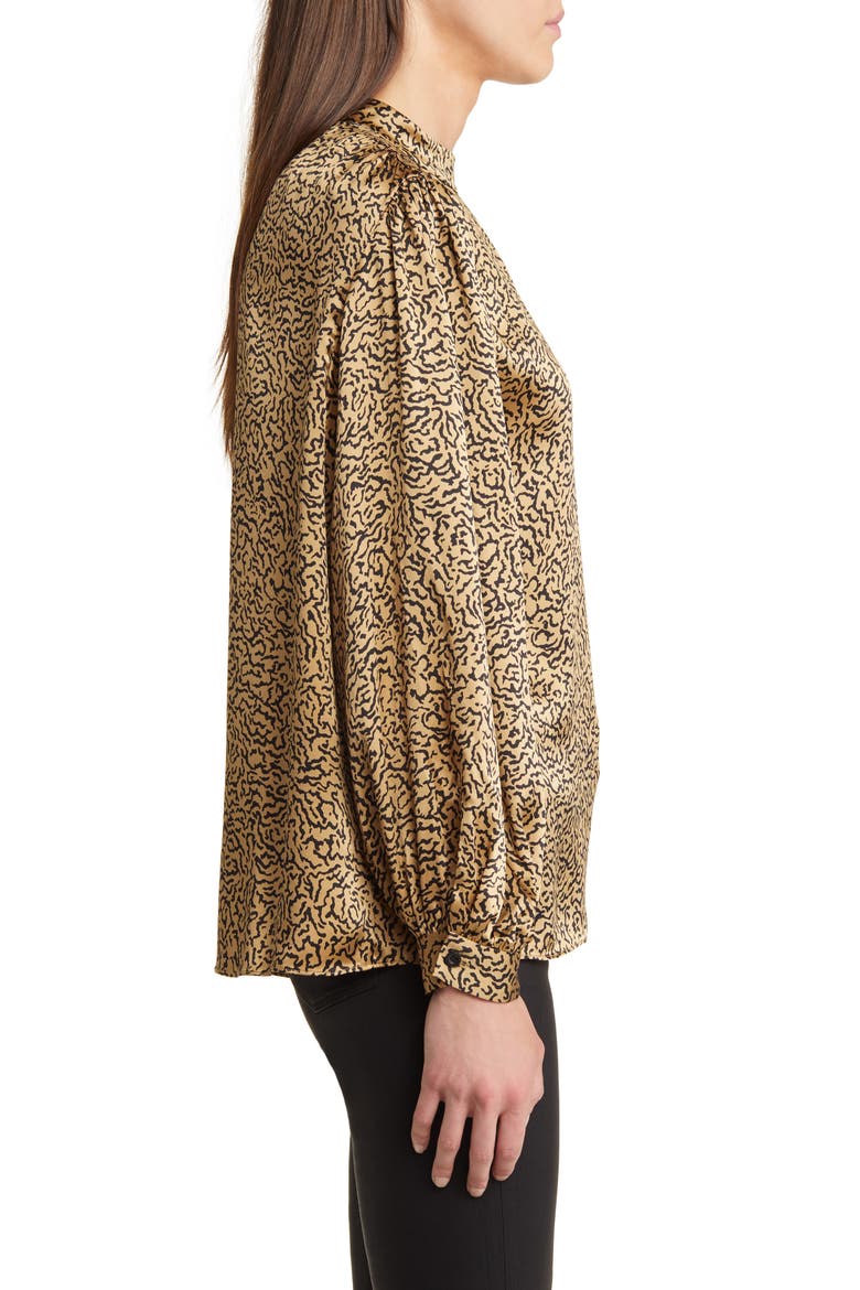 Abstract Print Balloon Sleeve Silk Top, Alternate, color, BEIGE MULTI