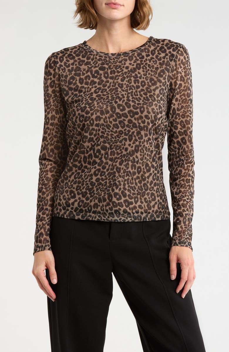 Sanctuary Floral Print Long Sleeve Mesh Top, Main, color, French Kitty Brown