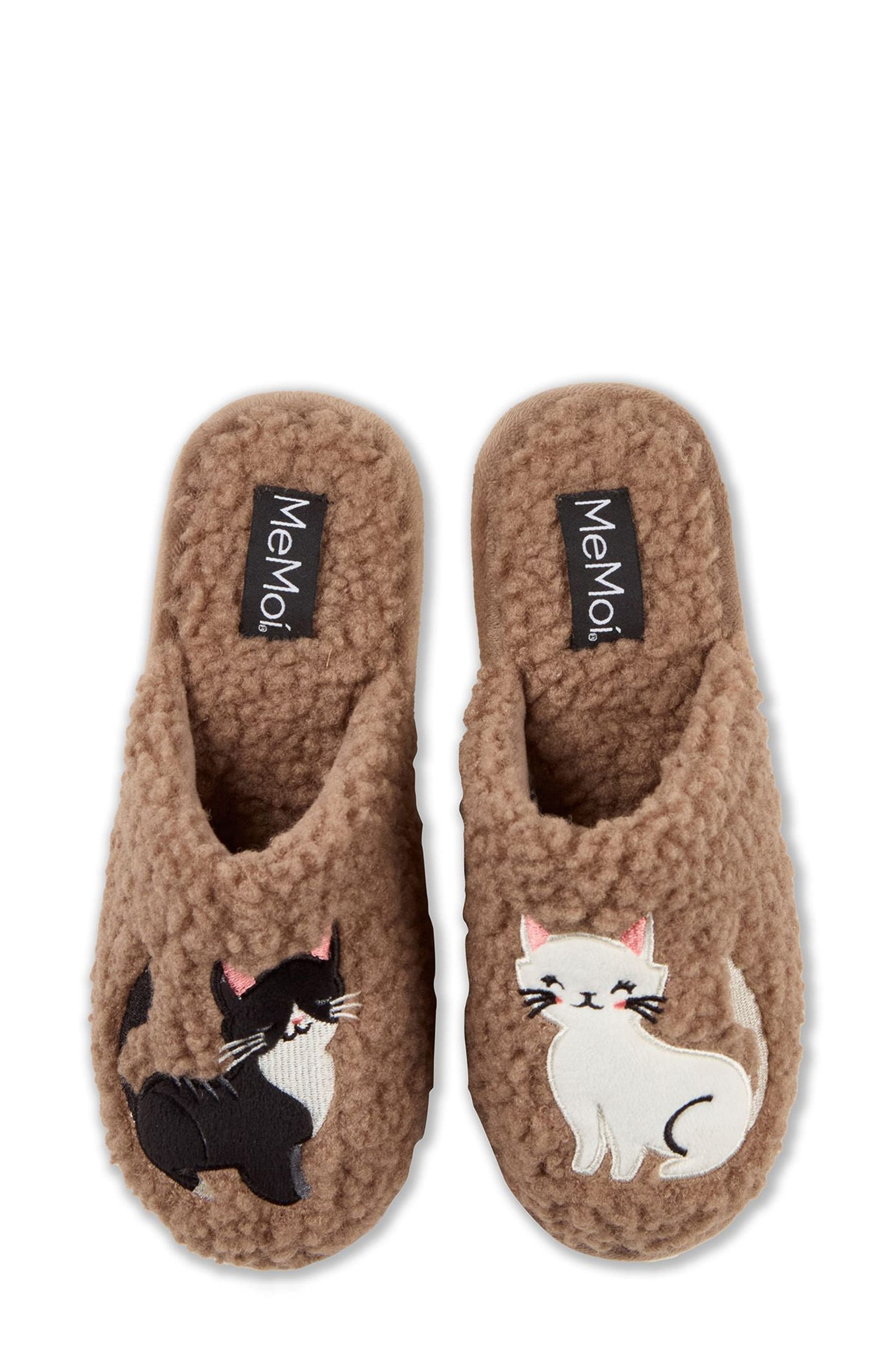 MeMoi More Kittens Meow Faux Shearling Memory Foam Slipper, Main, color, Taupe