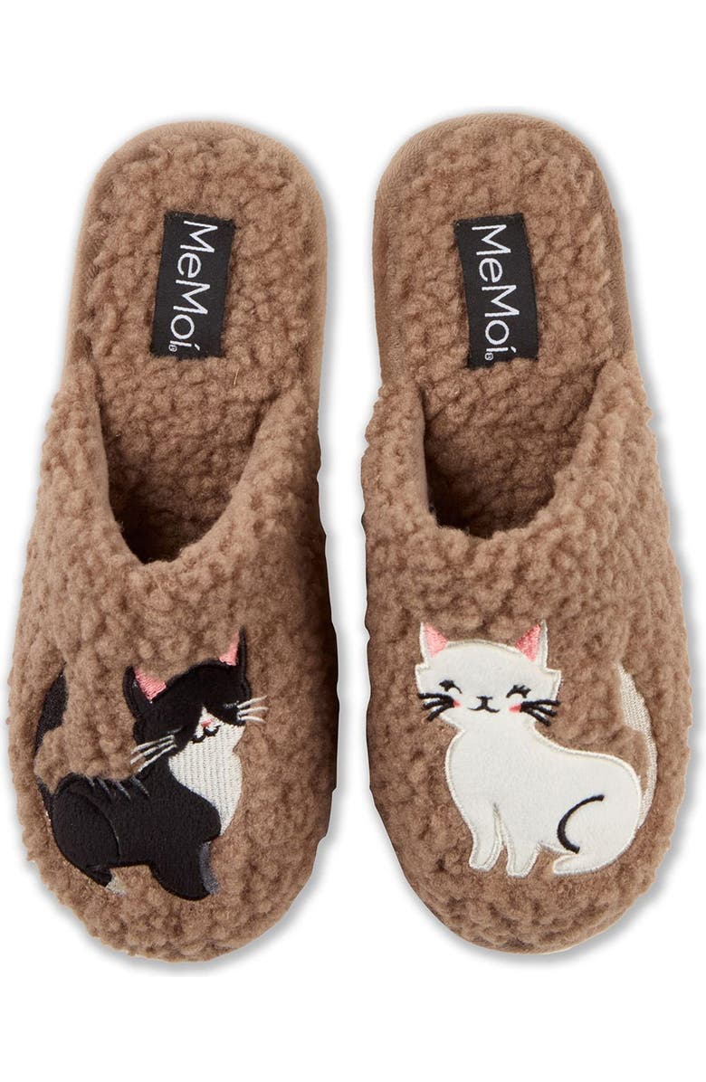 MeMoi More Kittens Meow Faux Shearling Memory Foam Slipper, Main, color, Taupe
